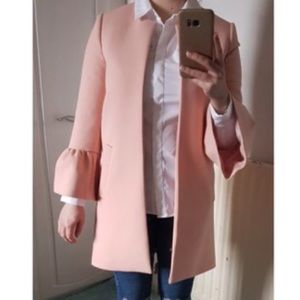 Zara blush ruffled sleeve coat